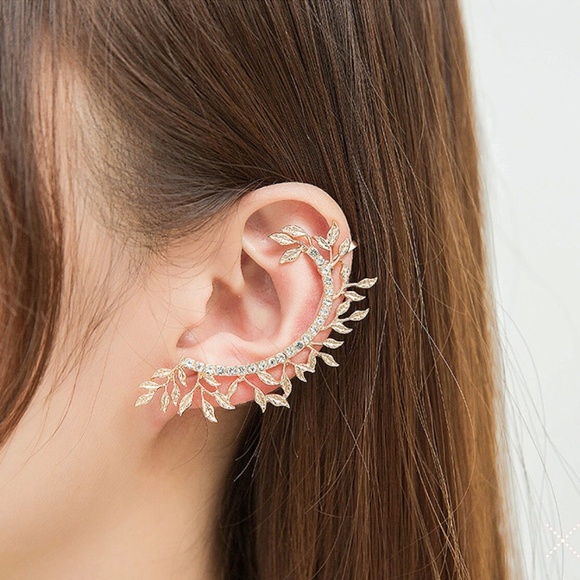 Dainty Crystal Leaves Wrap, Delicate Left Ear Wrap - Picture 4 of 5
